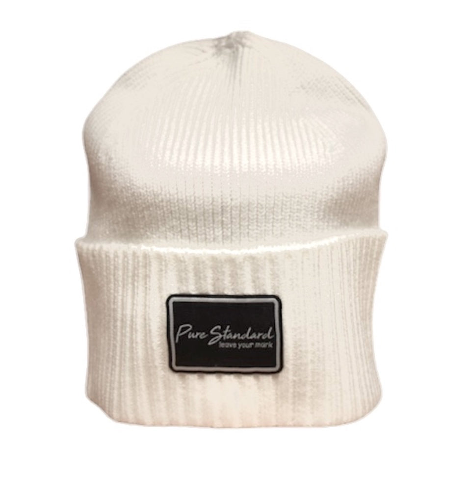 Cream PS Beanie | Script logo patch